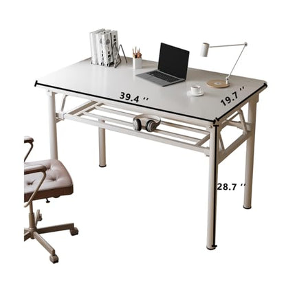 Small Folding Desk No Assembly,39.4 Inch Folding Computer Desk Small Foldable Table for Home Office. - color: Frame：white/Board：white, size: 39.4"*19.7"