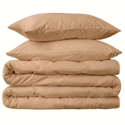 Peru Pima 415 Thread Count Percal Full/Queen Duvet Cover Set - 100% Peruvian Pima Cotton, 3 Piece (1 Cover, 2 Pillowcases) - Cooling, Crisp, Deep Pocket, Hotel Quality Bedding - Latte - color: Latte, size: Full/Queen