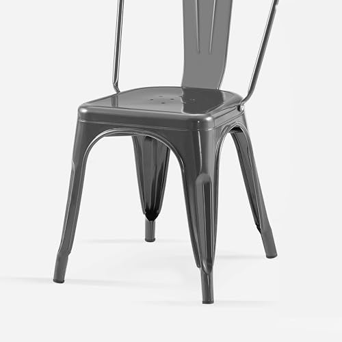 AC Pacific 18 Inch Seat Height Industrial Metal Dining Chairs, Stackable Kitchen or Bar Seat, Durable Modern Design, Versatile Accent Furniture, Set of 2, Grey - color: Grey, size: Set of 2