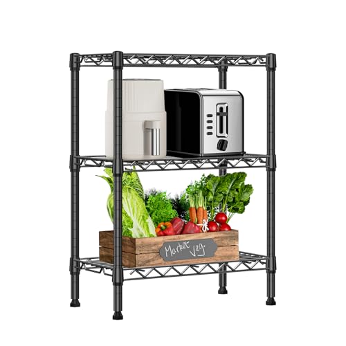 M MZG 750 lbs 3 Tier Shelf Metal Storage Shelves Wire Rack Closet Organizers with PP Board for Garage Kitchen Bathroom Laundry Black 11.8" D x 21.7" W x 28.6" H - color: Black, size: 3 tier, 11.8" D x 21.7" W x 28.6" H