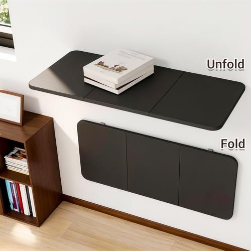 Neoaider Wall Mounted Folding Desk 35.4” x 15.7”, Black | Drop Down Table with Metal Collapsible Brackets, Folding Wall Table for Small Spaces, Home, Office, Kitchen, Laundry Room - color: Black, size: 35.4" x 15.7"