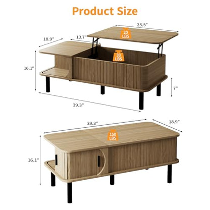 Lift Top Coffee Table,Wooden Rectangle Coffee Table with Hidden Storage Space,Metal Handles,Metal Legs,Mid Century Modern Style,Suitable for Living Room,Office,Apartment. (A-Lift Coffee Table-Oak) - color: A-lift Coffee Table-oak