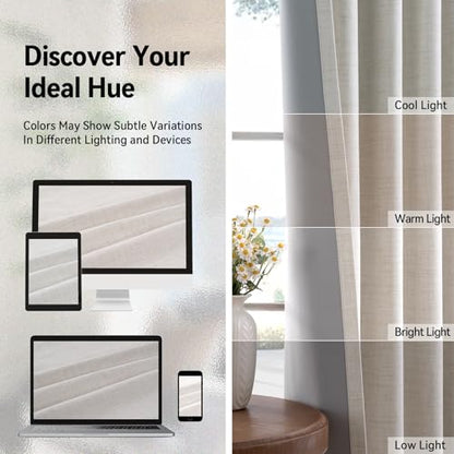 100% Blackout Linen Textured Curtains 96 Inch Long, Beige | 100% Blackout Shield, Light Blocking, Thermal Insulated, Grommet Window Curtains for Bedroom/Living Room, 50"x96", 2 Panels - color: Alba | Beige, size: 50"W x 96"L (Pack of 2)