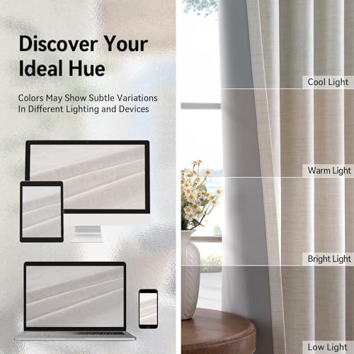 100% Blackout Linen Textured Curtains 108 Inch Long, Beige | 100% Blackout Shield, Light Blocking, Thermal Insulated, Grommet Window Curtains for Bedroom/Living Room, 50"x108", 2 Panels - color: Alba | Beige, size: 50"W x 108"L (Pack of 2)