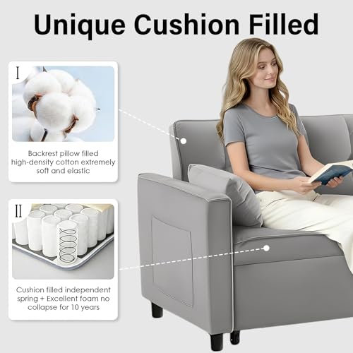 3 in 1 Convertible Sleeper Sofa Bed, Velvet Loveseat Futon Pull-Out Couch with Adjustable Reclining Backrest, Side Pockets and Pillows for Living Room, Bedroom, Apartment, Small Spaces (Gray-Velvet) - color: Gray-velvet