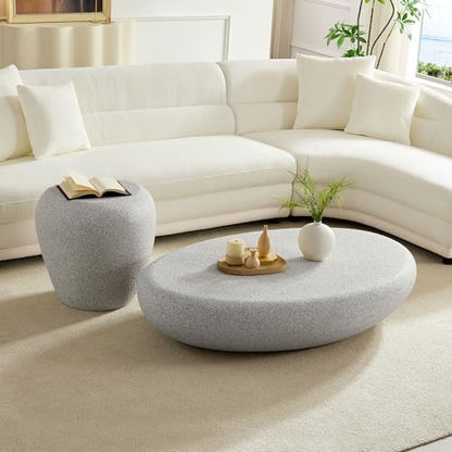 19.29" End Table Travertine Side Table with Grainy Matte Rocks Pattern, Modern Circle Faux Stone Fiberglass Small Coffee Sofa Table, No Need Assembly (Beige) - color: B-19.29" Rock Grey