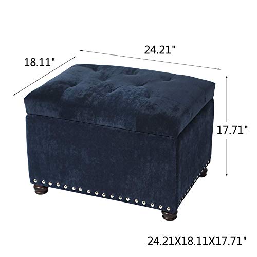 24" Ottoman with Storage for Living Room Rectangular Fabric Tufted Bench Footrest (Dark Blue) - color: Dark Blue