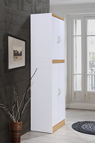 Hodedah 4 Door Kitchen Pantry with Four Shelves, White - color: White