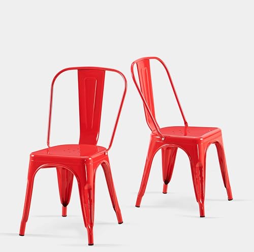 Metal Chairs Set of 2 Salsa Red Color | Dining Chairs Modern Stackable Tolix Chair for Kitchen Bistro Restaurant Dining Room Cafe Outdoor - color: Salsa Red