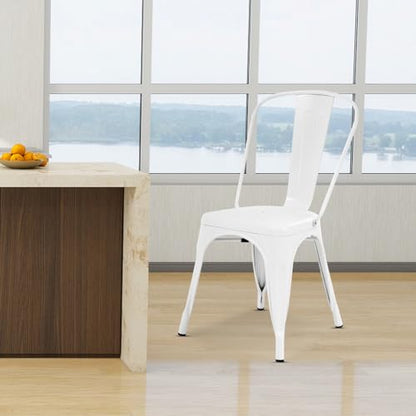 Dopinmin Cream Metal Dining Chairs Set of 4, Tolix Style, Patio Dining Chairs, 18' Seat Height, Stackable, Indoor/Outdoor - color: Cream