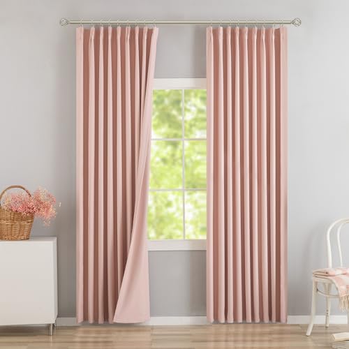 Baby Pink Pinch Pleated Blackout Curtains with Hooks - 90 inch Length Room Darkening Thermal Insulated Window Curtain Panels for Living Room Bedroom 2 Panel 40" Wx90 L - color: Baby Pink, size: 40"W x 90"L (Pack of 2)