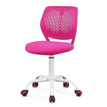 POWERSTONE Small Home Office Desk Chair, Swivel Rolling Study Computer Chair, Adjustable Height Task Chair with Armless Mid Back, Upholstered Mesh Seat, Rose - color: Rose