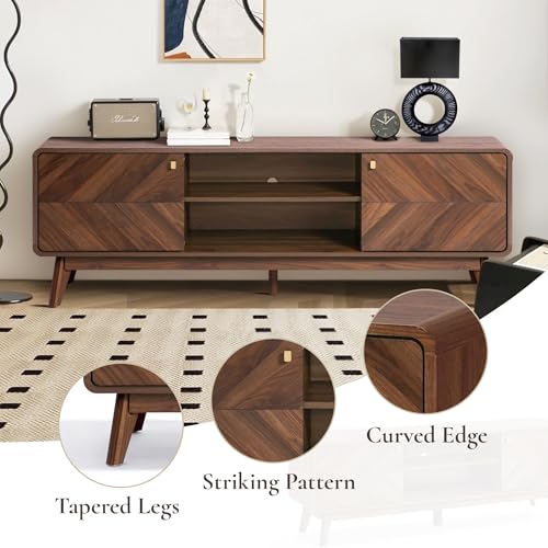 LuxenHome 63" Mid Century Modern TV Stand for Living Room for TVs up to 65" | Entertainment Center with Storage, Wood TV Console with Tapered Legs, Television Stands
