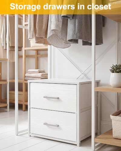 Fixwal Closet Drawers for Clothes, 1 Pack, 2 Drawers Dresser, 15.7" Wide | height 16.1", 2 fabric storage drawers, wooden top, white, spacious storage, dresser for bedroom - size: 11.8"D x 15.7"W x 16.1"H