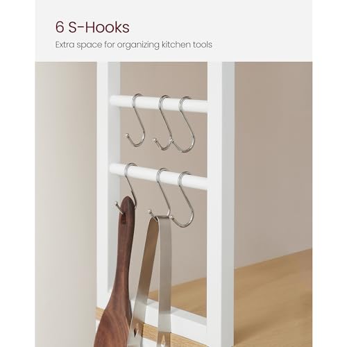 VASAGLE Coffee Bar, 23.6 Inches 6-Tier Baker's Rack with 6 Hooks | Modern Basic Microwave Stand, 23.6 x 15.7 x 65.7 Inches, Golden Oak and Cloud White, BARNET Collection UKKS024W09 - color: Golden Oak + Cloud White, size: 23.6"W, style: No Power Outlet