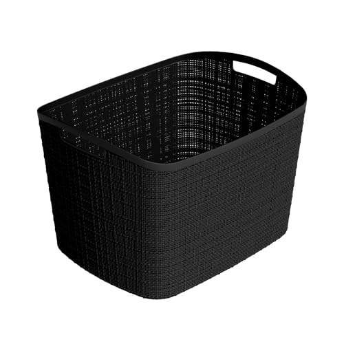 Curver Set of 2 XL 30.5L Jute Decorative Plastic Organization and Storage Baskets - Perfect Bins for Home Office, Closet Shelves, Kitchen Pantry and All Bedroom Essentials, Black - color: Black, size: Extra Large 30.5L