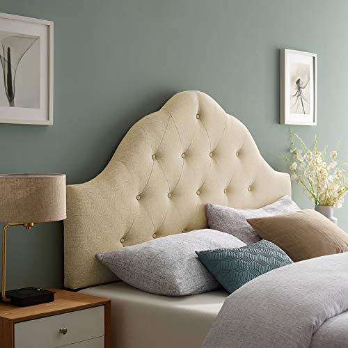 Modway Sovereign Tufted Button Linen Fabric Upholstered Queen Headboard in Beige - color: Beige, size: Queen