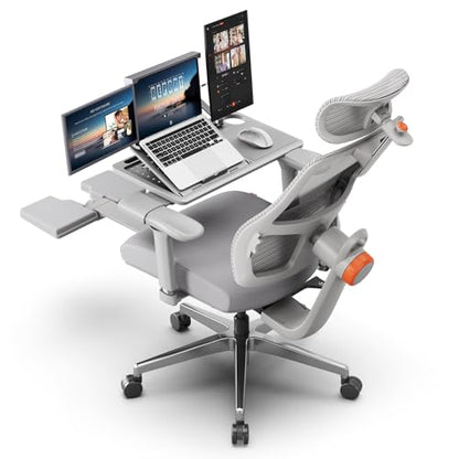 Ergonomic Office Chair-Home Office Desk Chair with Footrest, Auto-Following Backrest & Headrest, 4D Armrests, 96°-136° Recline - color: Grey, size: Laptop Table + Auto-following Headrest