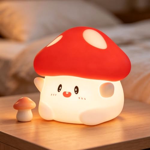 Rytinazzz Silicone Night Light for Kids, 50H Long Battery Mushroom Lamp, Gift for Kids, Cute Bedside Light for Girls Room, Rechargeable Tap Control - color: White