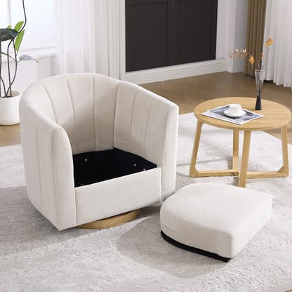 YaFiti Modern Swivel Accent Chair 1 pcs, Round Barrel Club Armchair, Cream | Premium Chenille Fabric, High-resilience Foam, Solid Wood Base, 350lbs Capacity, Upholstered Armchair for Living Bedroom - color: Cream