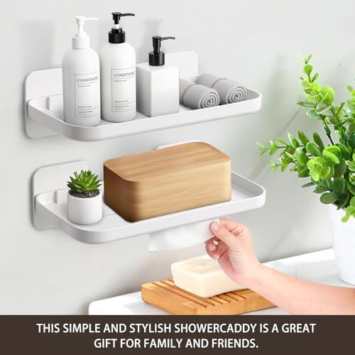 FAYYGYH 2 Pack Adhesive Floating Shelves, No Drill Small Floating Shelf | Wall Storage Damage-Free Wall Mounted Organizer for Bathroom, Kitchen, Bedroom & Office (White-4pcs) - color: White-4pcs