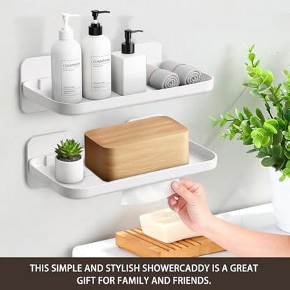 FAYYGYH 2 Pack Adhesive Floating Shelves, No Drill Small Floating Shelf | Wall Storage Damage-Free Wall Mounted Organizer for Bathroom, Kitchen, Bedroom & Office (White-4pcs) - color: White-4pcs