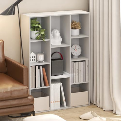 Furinno LUDER Book Shelf, 11-Cube Bookshelf, Reversible Bookcase, 9.4 x 29.1 x 41.7, Easy Assembly, for Living Room, Bedroom, Home Office, White - color: White, size: 11-Cube