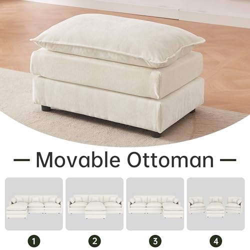 Modular Sectional Sofa, 112.2 Inch L Shaped Couch Set with Armrests, 3-Seater Comfy Cloud Couches with Movable Ottoman for Living Room Apartment, Beige - color: Beige, size: 112'' - L Shape