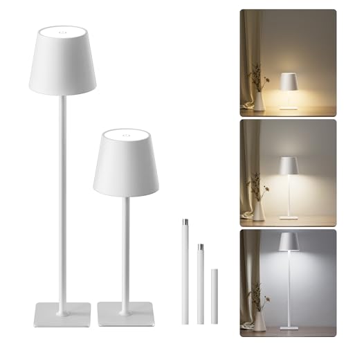 JACKYLED Cordless Lamp DIY Height, 3 Color Stepless Dimming, 5000Capactiy Opwer Operated Lamp Portable Rechargeable for Bedroom Dinning Kitchen, White, 2 Pack - color: White, size: 2 Pack-Square Base
