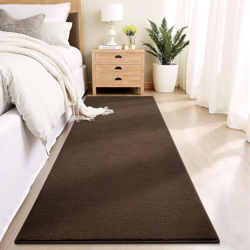 Vasofe Brown Hallway Runner Rug, 2x6 Feet Non Slip Runners, Memory Foam Rug | Indoor Thickened Bedside Rugs for Bedroom Dorm Kitchen Kids Boys Room, Washable Medium Pile Shag Fluffy Carpets for Entrance - color: Brown, size: 2' x 6' (Rectangular)