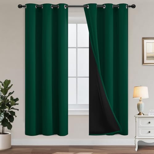Yakamok Emerald Green Blackout Curtains 72 inches for Living Room, 38" Wide | Thermal Insulated Window Treatment Total Blocking Panels with Black Liner for Living Room/Dining Room Grommet Top 2 Panels - color: Emerald Green, size: 38"W x 72"L (Pack of 2)