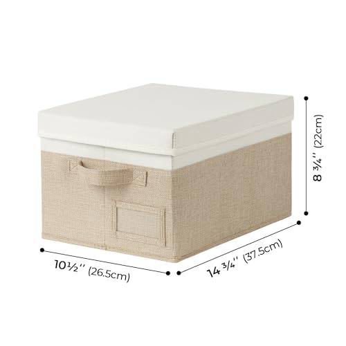 GRANNY SAYS Storage Bins with Lids, Decorative Storage Boxes with Lids | Storage Box with Dust Cover, Handles & Lable, Collapsible, Ideal for Closet Clothes Blanket Toys, Medium, White&khaki, 3-Pack - color: White&Khaki, size: Medium