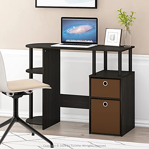 Furinno JAYA Desk, 38.4" Wide Gaming Desk with Bin Drawers, Computer Desk with Side Shelf, Office Desk for Study, Home Office, Bedroom, Dorm, Study Room, Espresso - color: Espresso