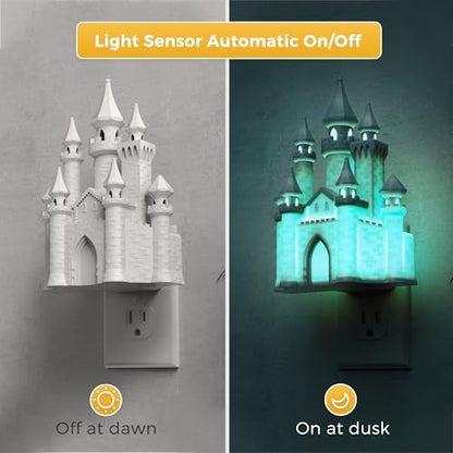 L LOHAS LED 3D Castle 야간 조명 벽에 꽂기, 황혼에서 새벽까지 야간 조명 | 아동용 컬러 LED 야간 조명, 어린이 방 침실 욕실 복도용 조도 조절 가능한 야간 조명, 1팩 - color: 성 - 멀티컬러