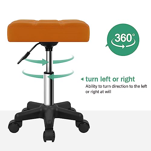 FURWOO Square Swivel Rolling Stool with Wheels PU Leather Height Adjustable Chair for Spa Salon Massage Pale Brown - color: Pale Brown