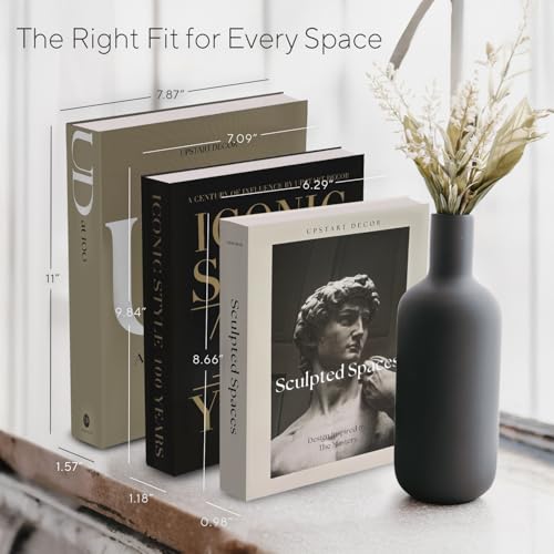 Designer Decorative Books Set of 3, Contemporary Faux Books with Storage | Large neutral hardcover book boxes with magnetic closure for coffee table, mantle, console or bookshelf styling mid century