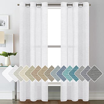 H.VERSAILTEX Linen Curtains Nickel Grommet Natural Linen Semi-Sheer Curtains 2 Panels Privacy Added Premium Soft Rich Material Drapes for Bedroom/Living Room - 37x84 Inch- Pure White - color: Pure White, size: 37"W x 84"L (Pack of 2)