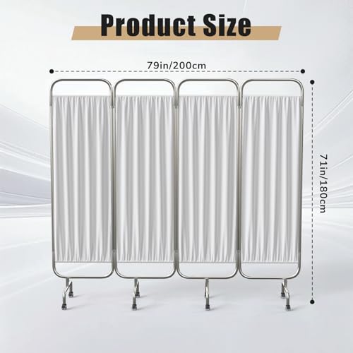 tonchean 4 Panel Medical Privacy Screen Folding Room Divider on Wheels | Medical Ward Divider White Portable Wall Partition and Dividers freestanding for Hospital Clinic Nursing Home Salon 79"Wx71"H