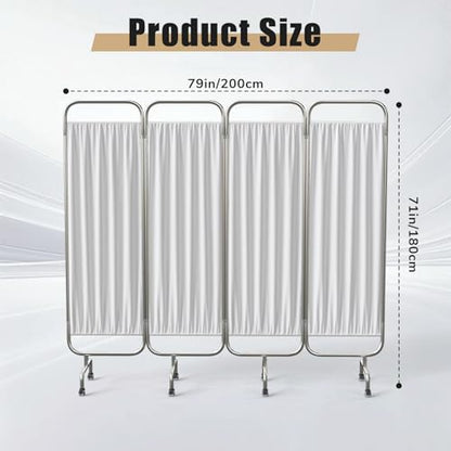 tonchean 4 Panel Medical Privacy Screen Folding Room Divider on Wheels | Medical Ward Divider White Portable Wall Partition and Dividers freestanding for Hospital Clinic Nursing Home Salon 79"Wx71"H