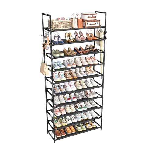 Simple Trending Tall Shoe Rack Storage Holds 40 Pairs, 10 Tier Shoe Organizer Shelf Large Capacity for Entryway Closet, Black | Storage Holds 40 Pairs, Large Capacity, For Entryway Closet - size: 10 Tiers Wide, Black
