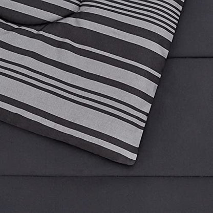 Amazon Basics Full/Queen Comforter Set with Sheets, 7-Piece Gray Calvin Stripe Bedding, Lightweight Microfiber Bed-in-a-Bag, Striped - color: Gray Calvin Stripe, size: Full/Queen, style: 1-Pack