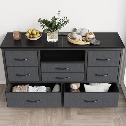 8-Drawer LED Dresser TV Stand with Power Outlet for 55'' TV - Wide Storage Chest for Bedroom, Living Room & Entryway, Wood Top Console Table with 22 Light Modes - color: Grey
