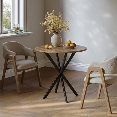 Unovivy 31.5" Small Round Dining Table for 2-4 Light Brown Dinner Table | Space Saving Circle Small Kitchen Table, Industrial Mid Century Modern Dining Room Desk for Kitchen, Apartment - color: Light Brown, style: Round