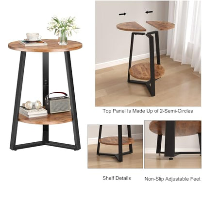 sthmec Small Round End Table, 2 Tier Side Table with Storage Shlef,Coffee Table Wooden Tabletop & Metal Frame,Round Accent Table Small Nightstands Couch Tables for Bedroom,Livingroom,Rustics Brown - color: Rustic Brown