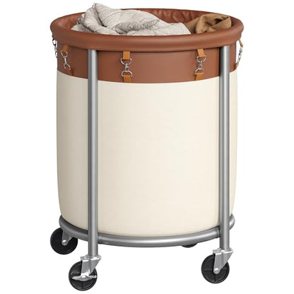 SONGMICS Laundry Basket, Rolling Steel Frame with 2 Locking Wheels, 110 L | Heavy-Duty Laundry Hamper Cart with Removable Bag, Coffee Brown and Cream White, URLS002KQ02 - color: Coffee Brown + Cream White, size: 110 L (1-Section)