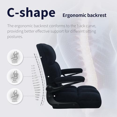 Office Chair with Wheels, Ergonomic Home Office Computer Chair with Flip-up Armrest, Adjustable Rolling Desk Chair Teddy Fleece – Dark Blue - color: Dark Blue