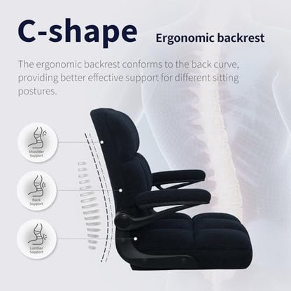 Office Chair with Wheels, Ergonomic Home Office Computer Chair with Flip-up Armrest, Adjustable Rolling Desk Chair Teddy Fleece – Dark Blue - color: Dark Blue