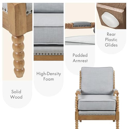 Madison Park Donohue Midcentury Modern Accent Chairs Padded Solid Wood Armrest and Frame Oakwood Finish, Upholstered Seat, Bedroom, Family or Living Room, 25.5" W x 32" D x 35.75" H, Light Blue - color: Light Blue