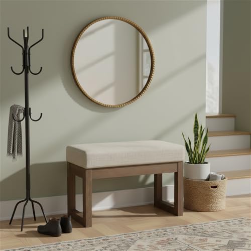 SIMPLIHOME Milltown Small Ottoman Bench - 27 inch Wide Upholstered Tweed Look Fabric Rectangle Footstool Ottoman in Beige Cream, Contemporary Bench for Entryway with Cushioned Seat, Assembled - color: Beige Cream, style: Small Ottoman Bench