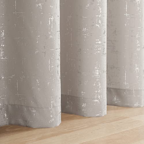 Taisier Home Silver Foil Print Linen Textured Curtains Geometric Dots Pattern Design Curtains for Nursery Toy Room Thermal Insulated Window Treatment 2 Panels 45" L,Beige and Silver Drapes Print - color: Greyish Beige/Silver, size: 52"W x 45"L (Pack of 2)